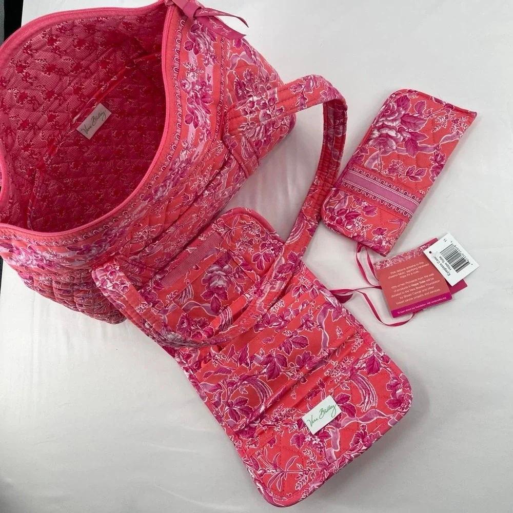 Vintage Vera Bradley Tote Bag Floral Purse Set Hope Toile Retired Print Preppy
